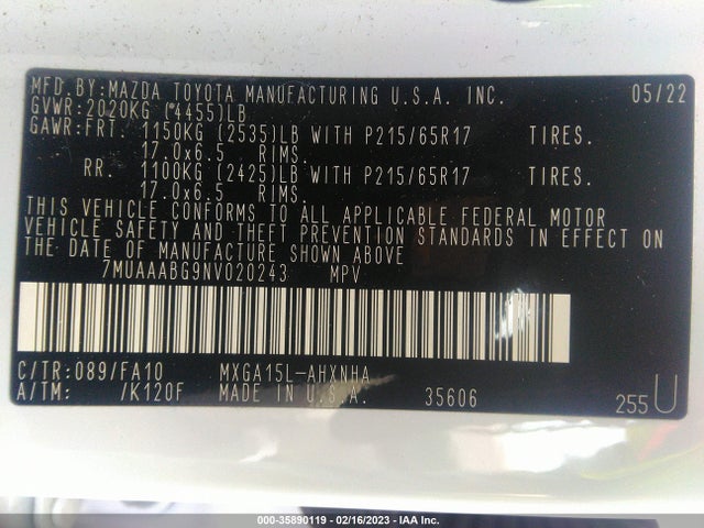 2022 Toyota Corolla, VIN: 7MUAAABG9NV020243