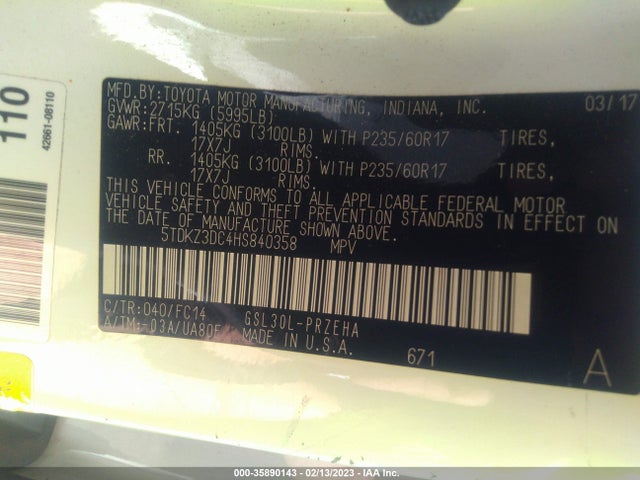 Toyota SIENNA LE 2017 5TDKZ3DC4HS840358 Image 10