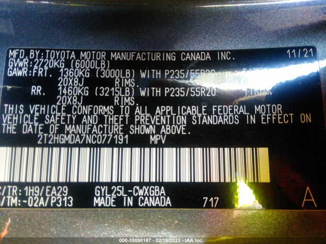 2T2HGMDA7NC077191 Lexus Rx Rx 450h