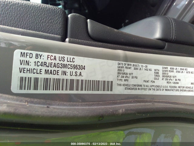 2021 JEEP GRAND CHEROKEE LAREDO X VIN: 1C4RJEAG3MC596304