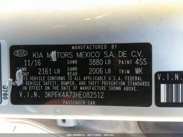 3KPFK4A73HE082512 KIA FORTE LX