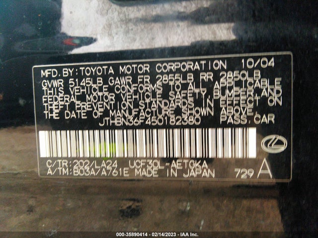 Lexus LS 430 2005 JTHBN36F450182380 Image 10