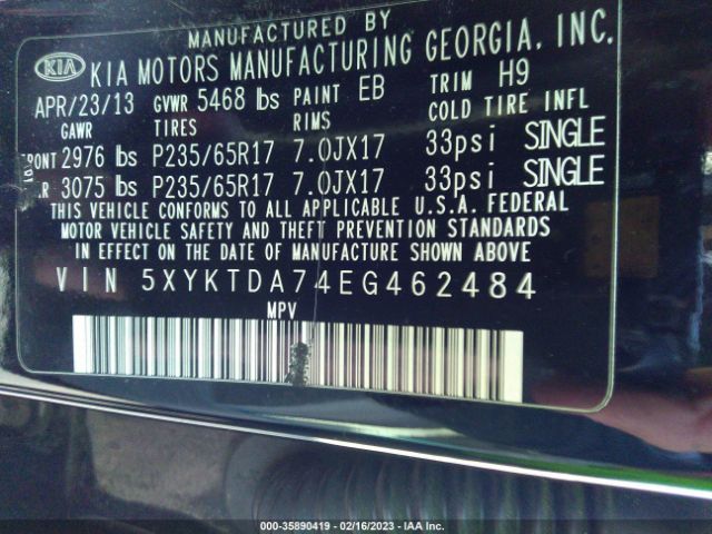 5XYKTDA74EG462484 KIA SORENTO LX
