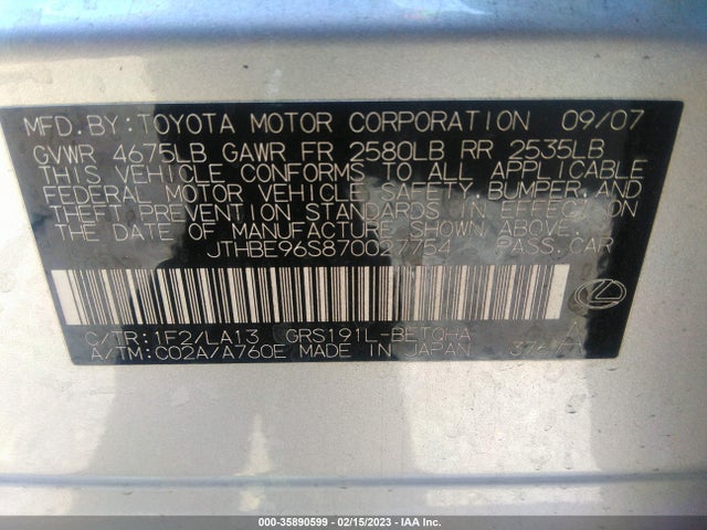 Lexus GS 350 2007 JTHBE96S870027754 Image 9