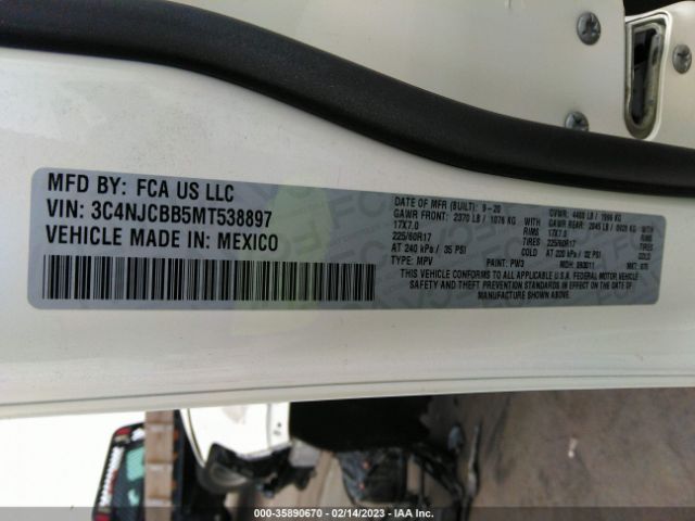 3C4NJCBB5MT538897 Jeep Compass Latitude