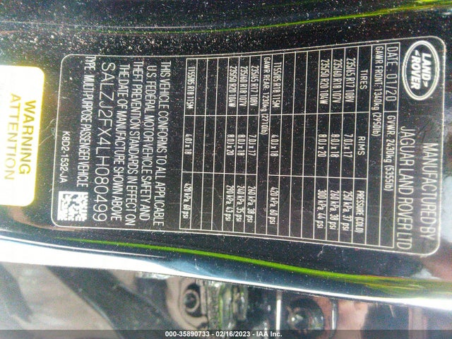 2020 Land Rover Range Rover Evoque, VIN: SALZJ2FX4LH080499