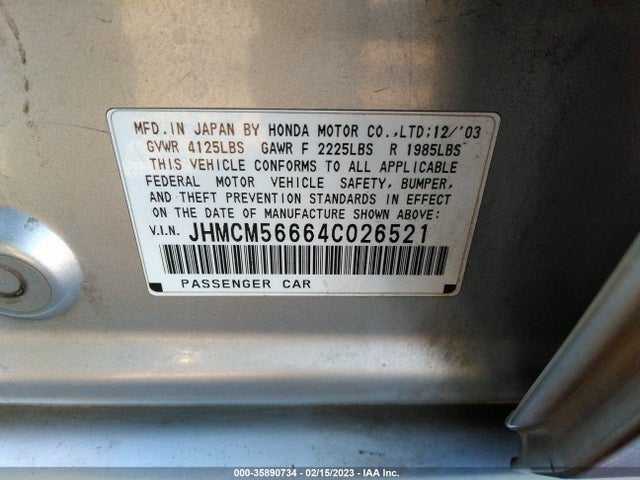 2004 HONDA ACCORD SDN EX VIN: JHMCM56664C026521