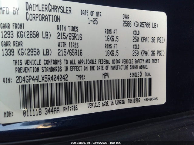 Dodge Grand Caravan Sxt 2005 2D4GP44LX5R404042 Image 10