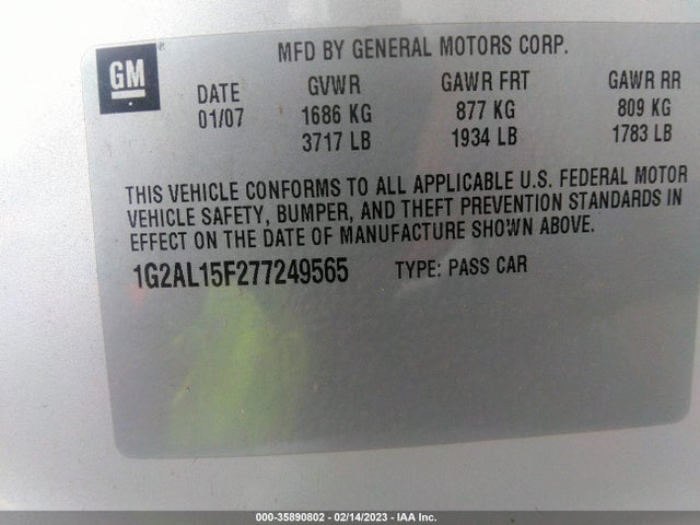 2007 PONTIAC G5 VIN: 1G2AL15F277249565