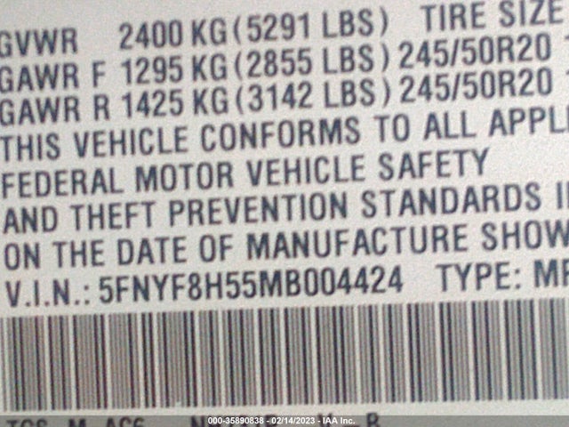 Honda Passport Ex-l 2021 5FNYF8H55MB004424 Image 10