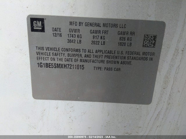 Chevrolet CRUZE LT 2017 1G1BE5SMXH7211015 Image 11