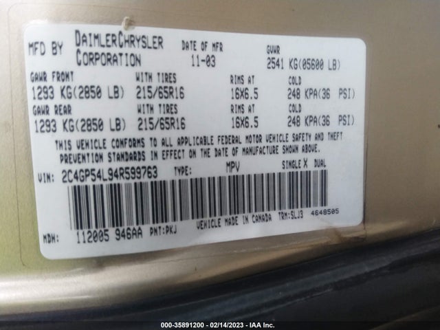 2C4GP54L94R599763 Chrysler Town & Country Touring