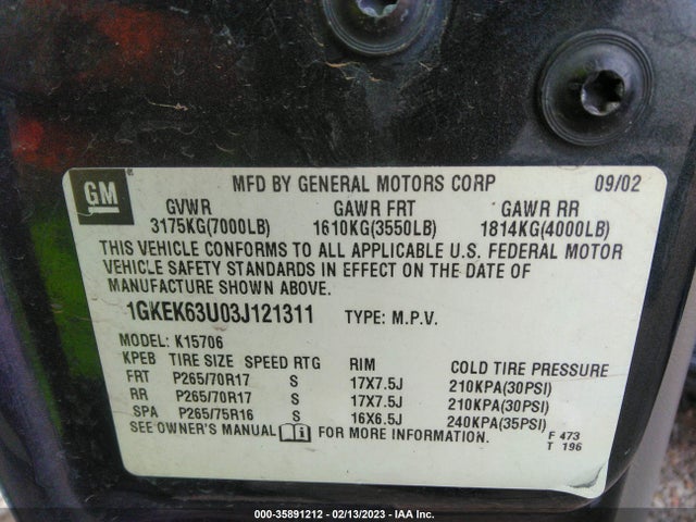 GMC YUKON DENALI 2003 1GKEK63U03J121311 Image 10