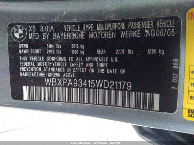 WBXPA93415WD21179 BMW X3 3.0I