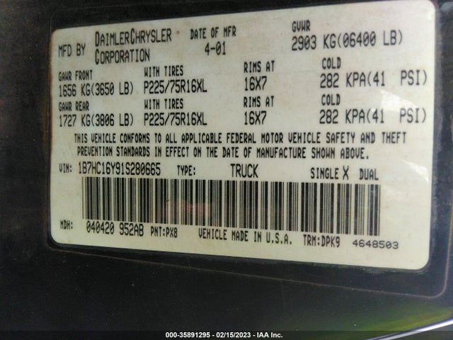 Dodge RAM 1500 2001 1B7HC16Y91S280665 Image 10