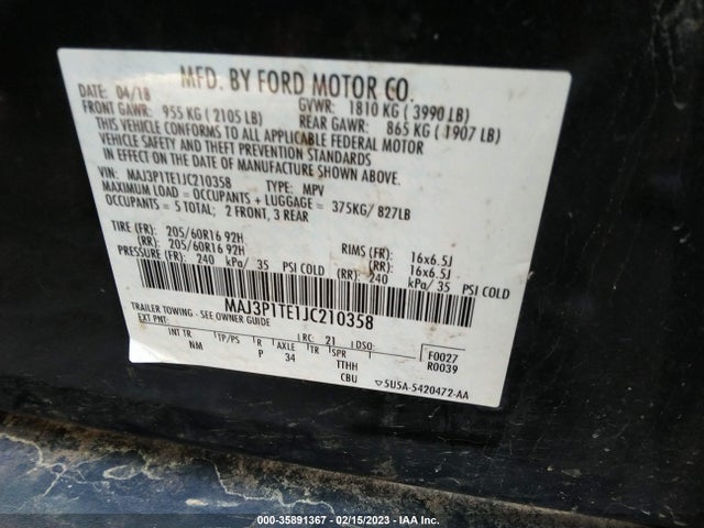 2018 FORD ECOSPORT SE VIN: MAJ3P1TE1JC210358