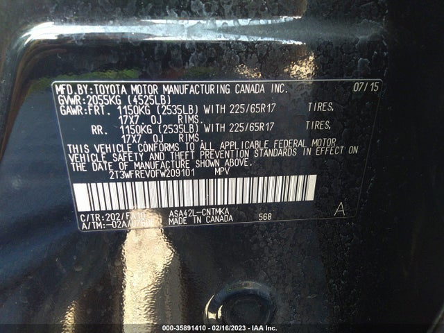 2015 TOYOTA RAV4 XLE VIN: 2T3WFREV0FW209101