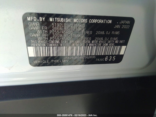JA4J4UA84NZ062695 Mitsubishi Outlander Se