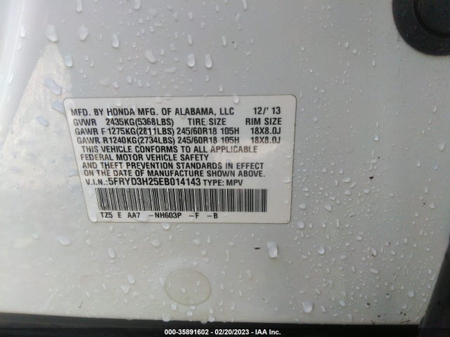 2014 ACURA MDX VIN: 5FRYD3H25EB014143