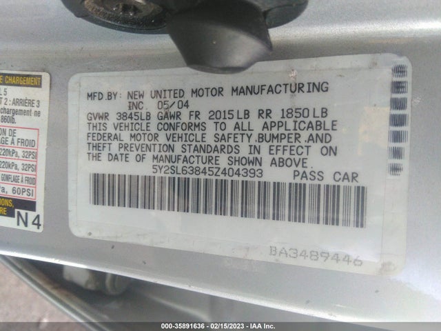 2005 PONTIAC VIBE VIN: 5Y2SL63845Z404393