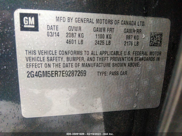 Auction sale of the 2014 Buick Regal Premium I, vin: 2G4GM5ER7E9287269, lot number: 35891689