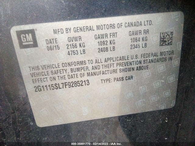 Chevrolet IMPALA LT 2015 2G1115SL7F9285213 Image 10