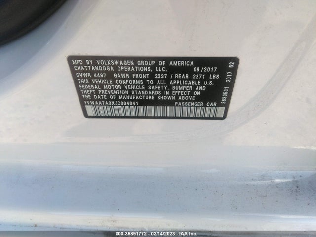 1VWAA7A3XJC004041 Volkswagen Passat 2.0t S/r-line