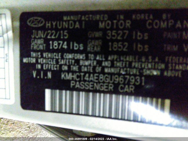 2016 Hyundai Accent, VIN: KMHCT4AE8GU967931