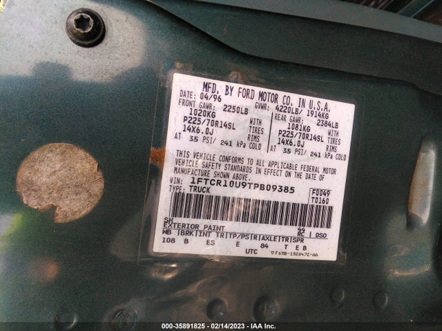 1996 FORD RANGER VIN: 1FTCR10U9TPB09385