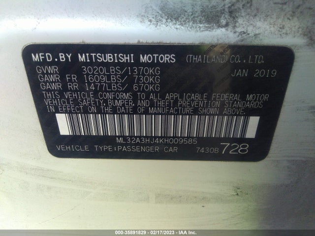 ML32A3HJ4KH009585 Mitsubishi Mirage Es/rf