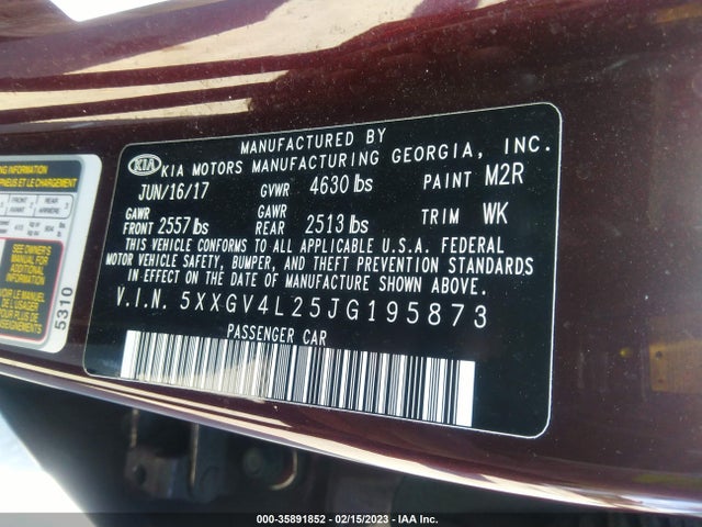 2018 Kia Optima, VIN: 5XXGV4L25JG195873