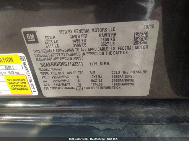 2016 Buick Enclave, VIN: 5GAKRBKD9GJ192311