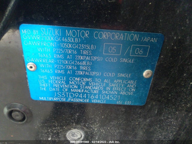 JS3TD944164104521 Suzuki Grand Vitara Xsport