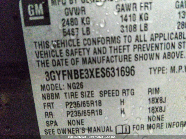 3GYFNBE3XES631696 Cadillac Srx Luxury Collection