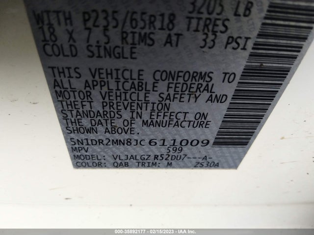 2018 Nissan Pathfinder, VIN: 5N1DR2MN8JC611009