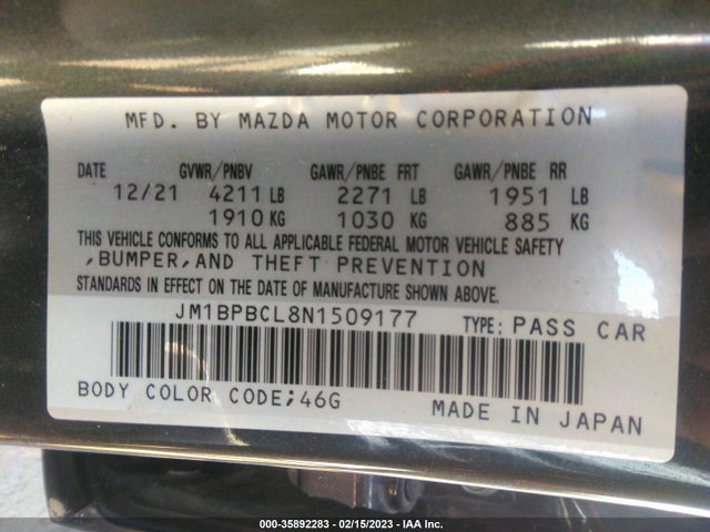 Mazda Mazda3 Sedan Preferred 2022 JM1BPBCL8N1509177 Image 9