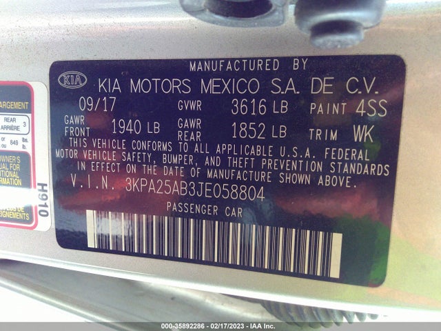 2018 Kia Rio, VIN: 3KPA25AB3JE058804