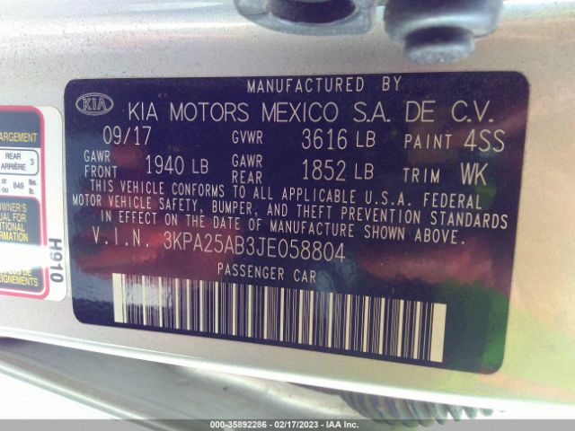 3KPA25AB3JE058804 KIA Rio 5-door Lx