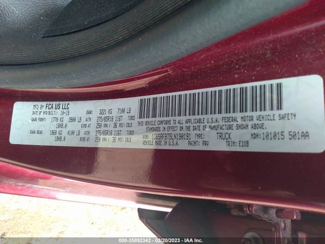 2020 Ram 1500, VIN: 1C6SRFBT5LN190191
