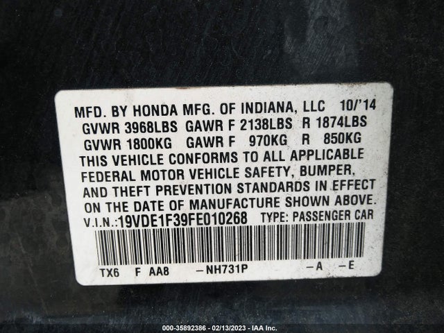 2015 Acura ILX, VIN: 19VDE1F39FE010268