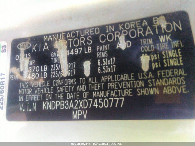 2013 KIA SPORTAGE LX VIN: KNDPB3A2XD7450777