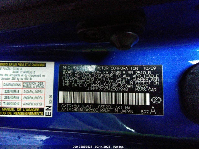 Lexus IS 250C 2010 JTHFF2C23A2507948 Image 9