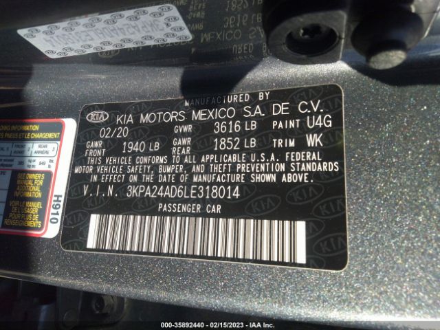 3KPA24AD6LE318014 KIA RIO S