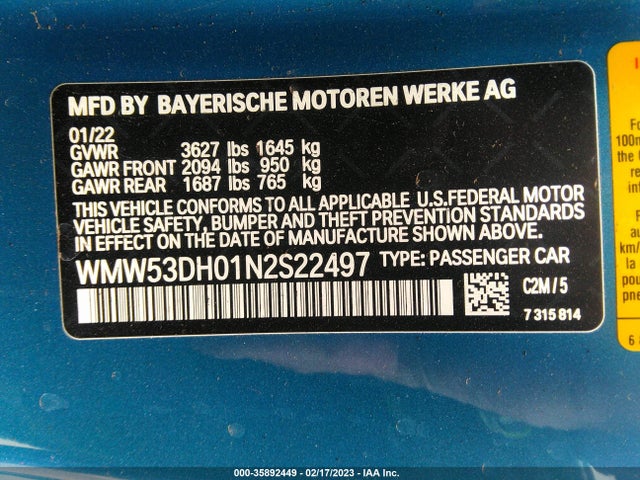 2022 Mini Hardtop, VIN: WMW53DH01N2S22497