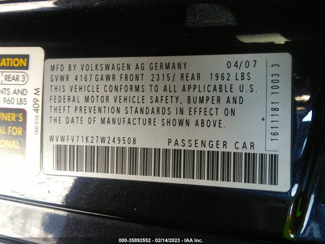 WVWFV71K27W249508 Volkswagen GTI