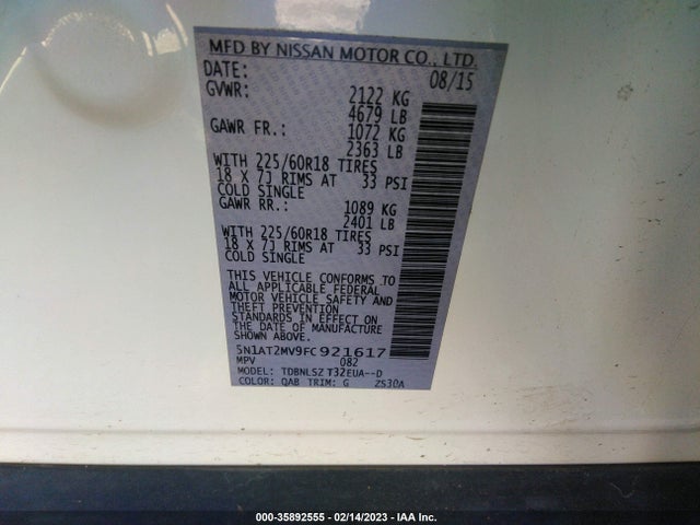 2015 Nissan Rogue, VIN: 5N1AT2MV9FC921617