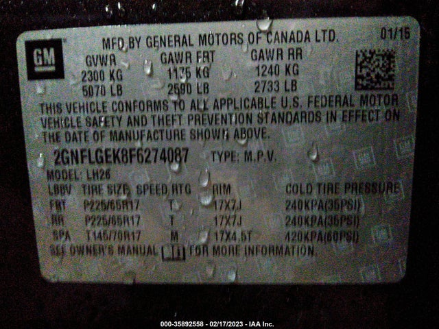 Chevrolet EQUINOX LT 2015 2GNFLGEK8F6274087 Image 10