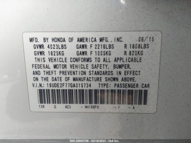 19UDE2F77GA015734 Acura Ilx W