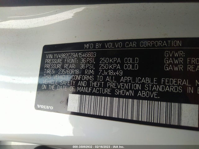 2010 VOLVO XC90 I6 VIN: YV4982CZ9A1546603