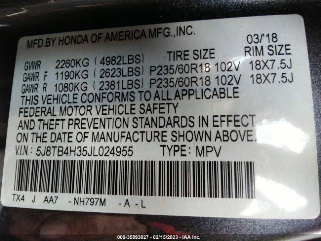 5J8TB4H35JL024955 Acura RDX